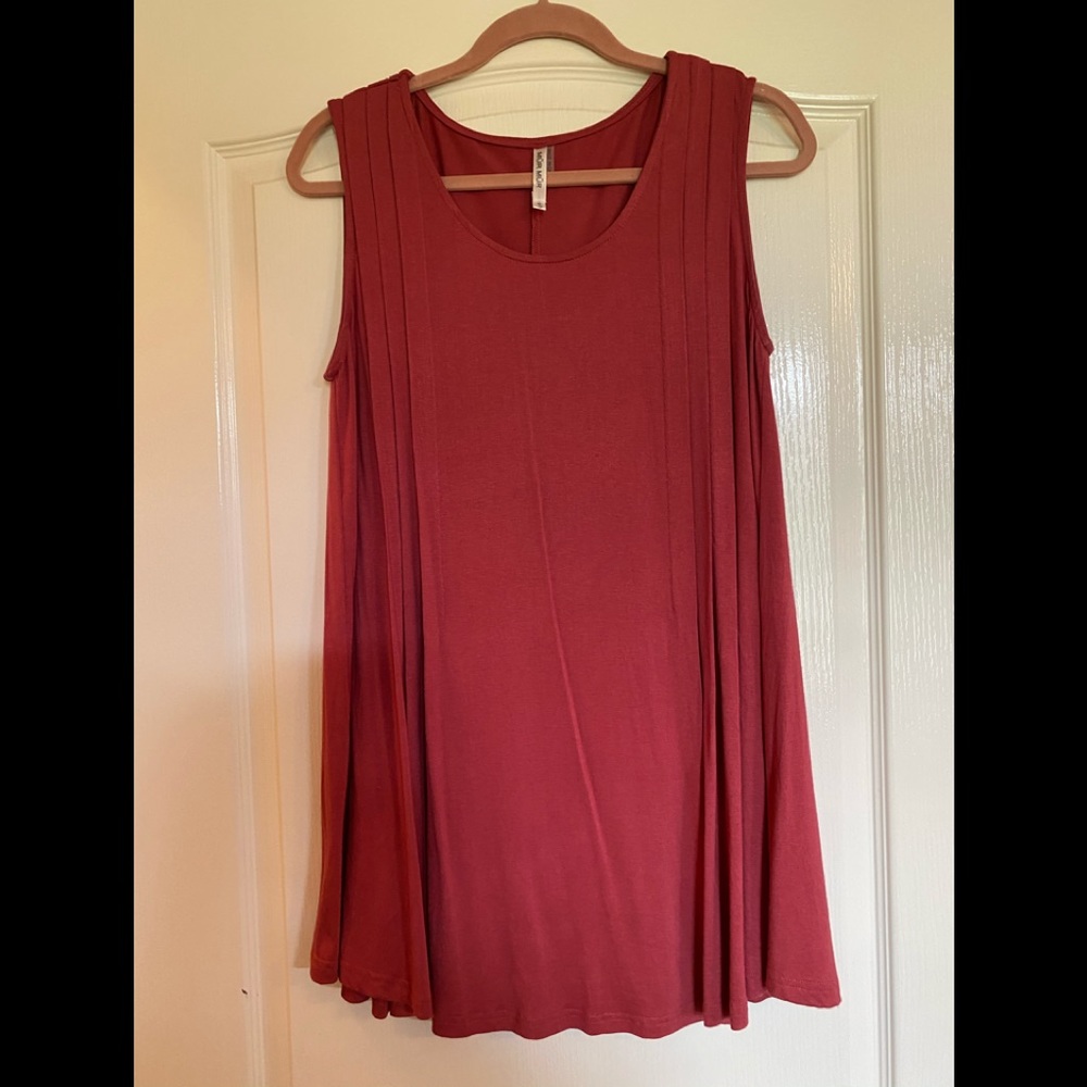 Mur Mur Women’s Basic Solid Loosefit Sleeveless Tank Dress Tunic Brick Color M/L